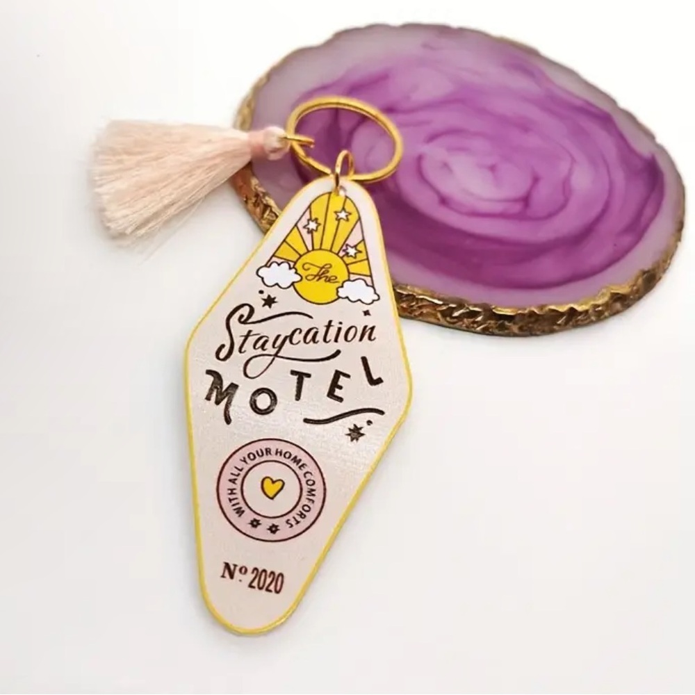 The Staycation Motel Keychain With Tassel Vintage Style - Picture 3 of 6